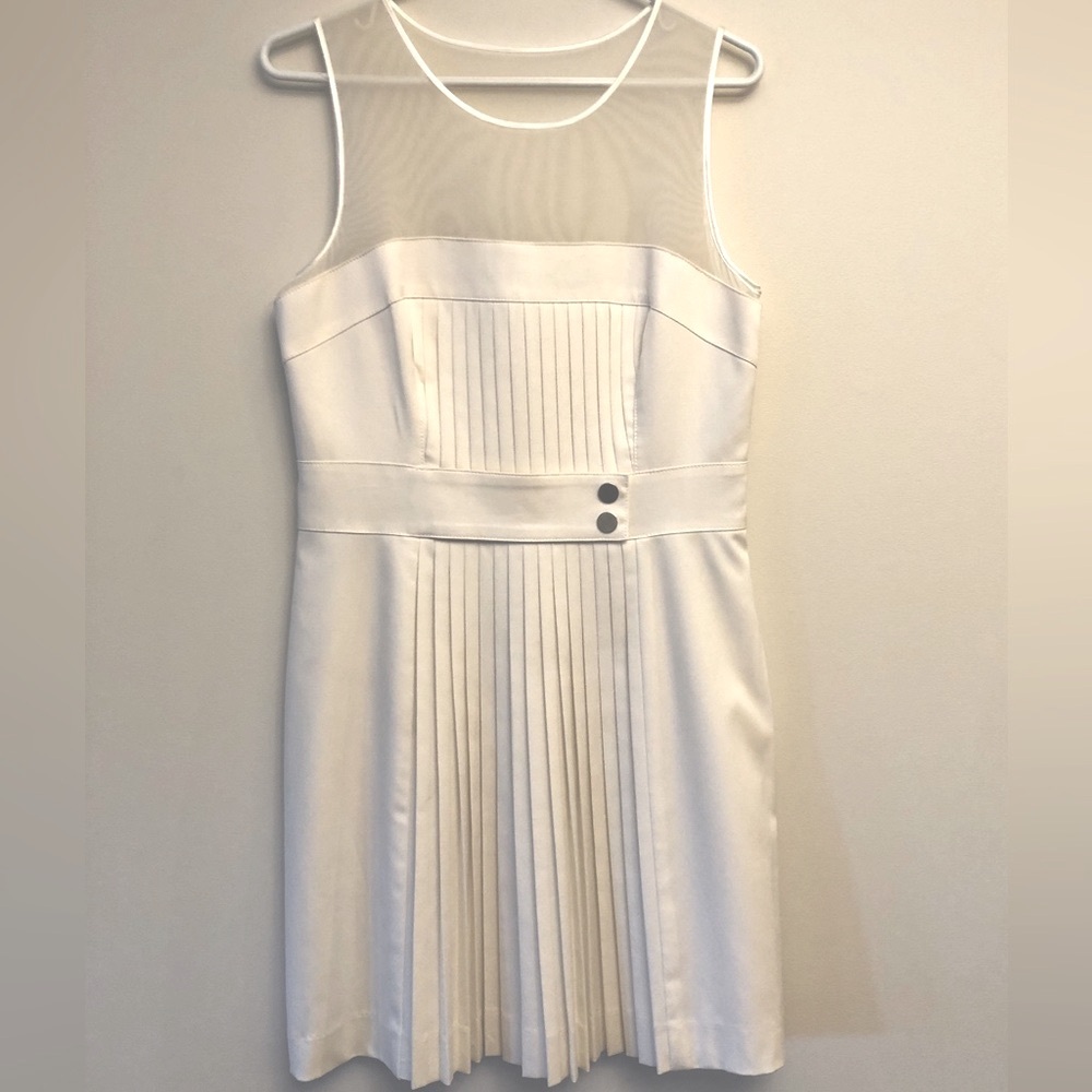 Bebe Mesh Pleated White Dress, Size 8